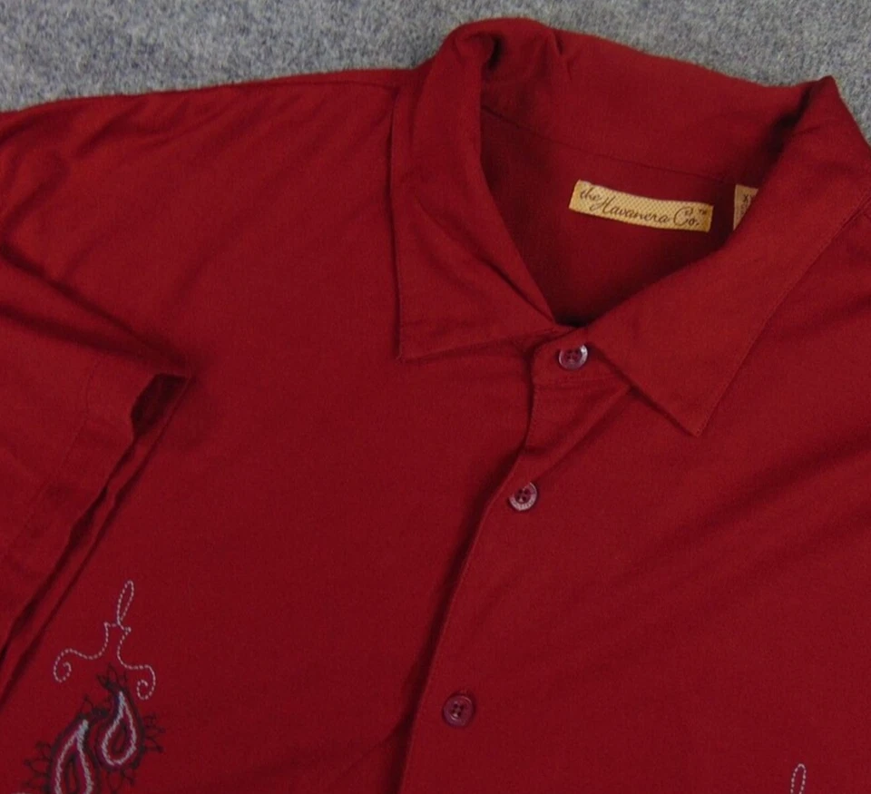 Camisa Havanera Co Para Hombres 2XL Roja Bordada Guayabera Manga Corta Botón Delantero Foto 1 de 4