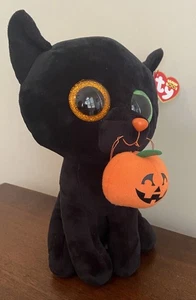 Ty Beanie Boos 9" Halloween Shadow the Black Cat  & Pumpkin Stuffed Animal 2016 - Picture 1 of 10