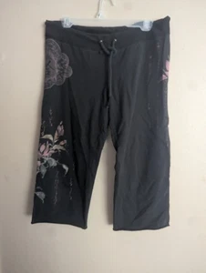 Vintage Y2K Lucky Brand Sweatpants Womens S Black Dragon Asian Embroidery Floral - Picture 1 of 4