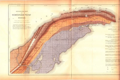 1882 Antique Geological Map Keweenaw Michigan Copper District Lithograph - Image 1 of 2