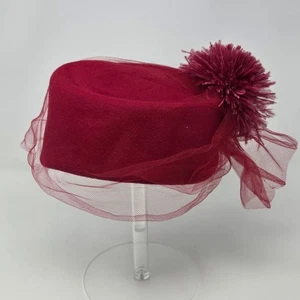 VINTAGE BETMAR PILLBOX HUT MIT NETZ SCHLEIER FEDER BOMMEL DAMEN OS UNION LABEL - Bild 1 von 12