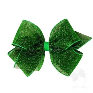 Girls' Party Glitter Hair Bows King Green - Picture 1 of 5