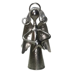 Handmade Rustic Silver Tone Metal Angel Small Christmas Tree Topper Ornament - Picture 1 of 5