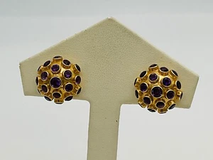 18K Yellow Gold & Amethyst Earrings Ladies Estate Piece Sputnik’s 1970’s - Picture 1 of 6