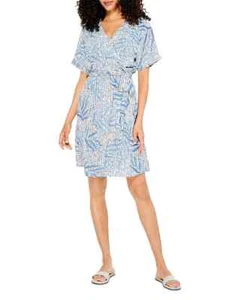 Nic+Zoe Palm Dot Dress Womens M Wrap Style Tie Waist A-Line Pockets Knee Length - Picture 1 of 8