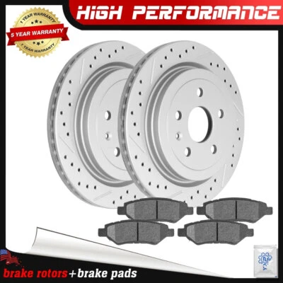 Rotores de freno traseros perforados + pastillas de freno de cerámica para Chevy Camaro Cadillac CTS Foto 1 de 4