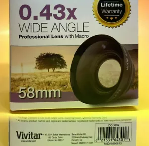 VIVITAR 0.43x WIDE ANGLE LENS MACRO 58mm -> HD4 / NIKON CANON / 0.45X - Picture 1 of 12