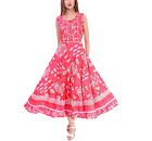 Womens Cotton Jaipuri Traditional Floral Printed Midi Dress Frock Gown Peach