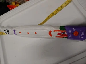 Vtg Halloween Ghost Carved Out But Hollow Handmade Painted Stands 18" H 3" W - Picture 1 of 9