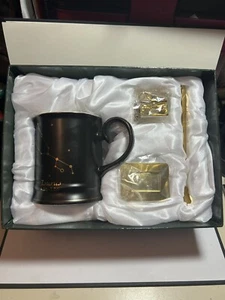 NIB Zodiac Sign Stars TAURUS Coffee Mug Tea Set Brass Infuser Spoon Plate Japan - Picture 1 of 11