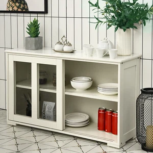 Kitchen Storage Cabinet Sideboard Simple Buffet Cupboard w/ Sliding Door Pantry - Picture 1 of 7