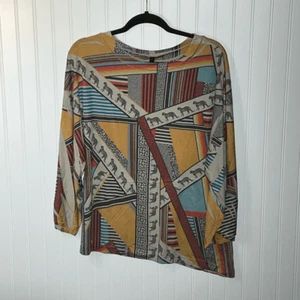 Casa Lee Top Women’s XLarge South Western Round Neck Asymmetrical Hem Boho - Picture 1 of 11