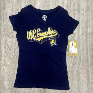 NWT UNC Greensboro Spartans Youth Girl's V-Neck T-Shirt Navy Size Small - Picture 1 of 3