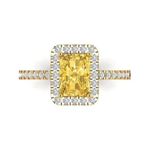 14K Yellow Gold Halo Engagement Ring for Women 1.86 ctw Simulated Yellow Diamond - Picture 1 of 11