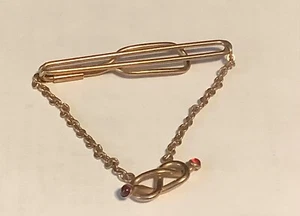 Vintage SWANK Tie Clip Bar w/ Ruby Red Stones  1/40 10 Karat yellow RGP gold - Picture 1 of 7