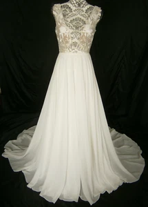 Jenny Yoo Wedding Dress 4 Organza Lace Plunging Illusion V Open Back Sexy USA - Picture 1 of 18