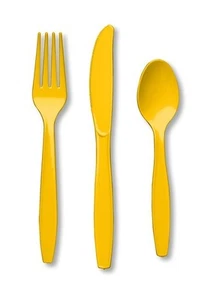 24 Piece Yellow Premium Plastic Forks, Spoons, Knives Cutlery - 8 ea - Picture 1 of 1