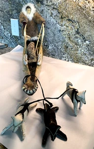 Antique Alaskan Inuit Doll Fur and Leather Sled Dogs Alaska Handmade One Of Kind - Picture 1 of 21