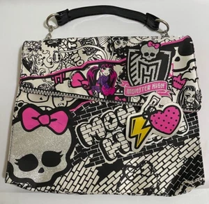 MONSTER HIGH GIRLS VINLY PURSE, BATS, HEARTS, SKULLS, GLITTER, PINK, BLACK - Picture 1 of 4