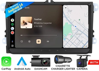Rádio estéreo para carro CarPlay Android 14 GPS navegação por satélite DSP para VW Volkswagen CC Passat - Imagem 1 de 4