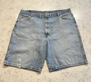 Wrangler Men’s Denim Jean Shorts Blue Size 42 Distressed Hem Vintage Look - Picture 1 of 5