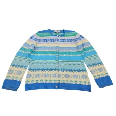 Vintage David Brooks Floral Spring Stripe Cardigan Sweater Sz L 100% Cotton  - Image 1 of 4