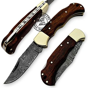 Rose Wood 6.5'' 100% Handmade Damascus Steel Folding Pocket Knife 100% Prime ... - Picture 1 of 9