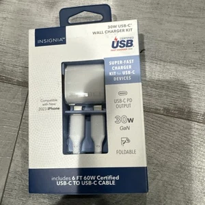 Insignia 30 W USB-C PD Out Put Fast Charge Wall Charger Adapter w/ 6ft Cable 60w - Picture 1 of 2