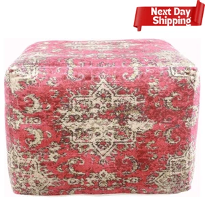Oriental Red/Ivory, Large Square Pouf Ottoman - Floor Cushion, Foot Rest Velvety - Picture 1 of 7