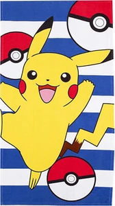 Towel - Pokemon - Pikachu Blue/White Stripe Beach/Bath New 27x54" - Picture 1 of 5
