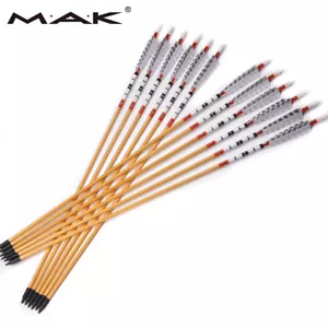 6Pcs 80cm Traditional Wood Arrows Real Feathers Outdoor Archery Hunting Shooting - Picture 1 of 11