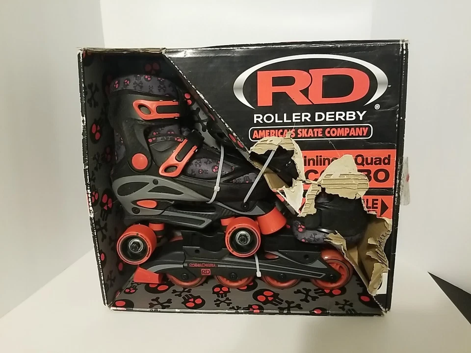 NWOB Roller Derby 2 in 1 Inline Quad Skates Boys Adjustable Size 3-6 TA249BM