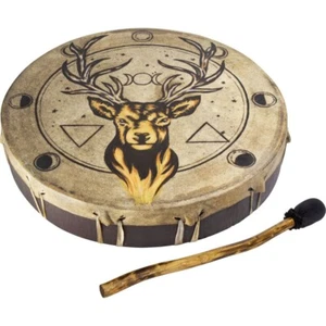 12"Dia - Ceremonial Drum -Stag w/Moon Phases-HANDMADE Unique Design-Made in Bali - Picture 1 of 2