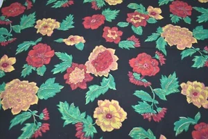 Vintage Black with Yellow & Red Flowers Loose Fabric Quilt Craft 1 Yard x 44" - Picture 1 of 3