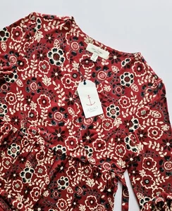 Seasalt Size 12 RRP £70 BNWT Red Floral Jersey Tied Back Empire Waist Long Dress - Picture 1 of 23