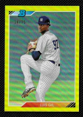 LUIS GIL 2020 Bowman Heritage Chrome YELLOW REFRACTOR #/75 New York Yankees MINT - Image 1 of 2