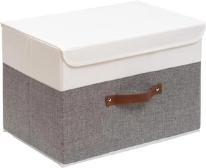 Large Foldable Storage Bins, Linen Fabric Box with Lid, Orgganization Storage - Picture 1 of 6