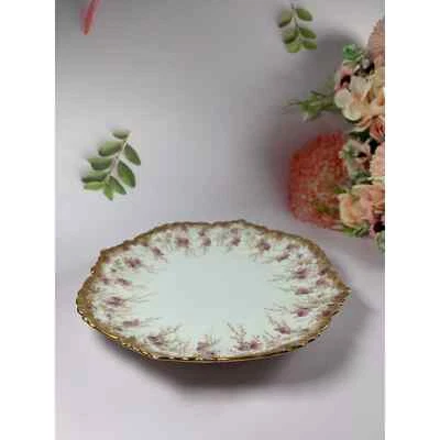 Antiguo Postre Limoges Pequeño Francés Oro Porcelana Floral Púrpura Blanco Foto 1 de 4