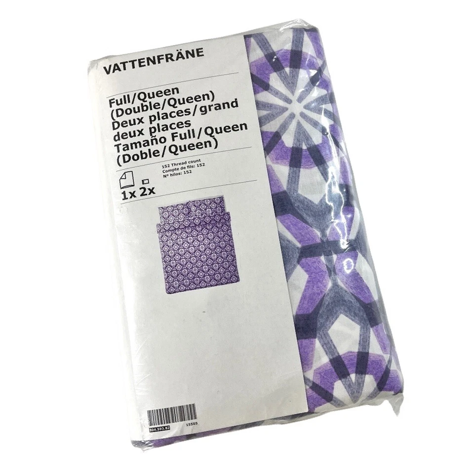 IKEA Vattenfrane Duvet Cover & Pillowcase(s) White Purple Full/Queen 804.593.82