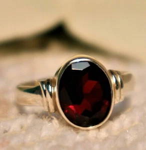 3 CT Oval Cut Red Garnet Bezel Set Solitaire Wedding Ring 14k White Gold Finish - Picture 1 of 6