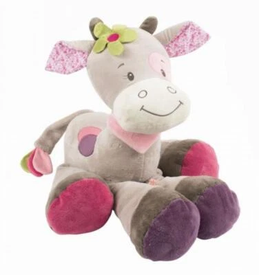 ♦  - Doudou Peluche Géante Vache Alizée Grise Mauve Rose  Nattou - Photo 1/3