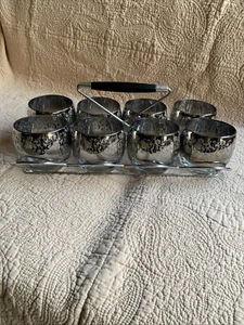 Set Of 8 Vintage Silver Fade Roly Poly Rocks Glasses MCM with Carrier - Picture 1 of 24