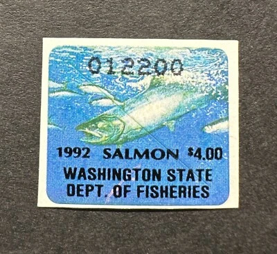 WTDstamps - 1992 WASHINGTON - State Salmon Fishing Stamp - Mint OG NH - Image 1 of 2
