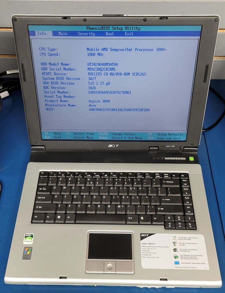 Ноутбук Acer Aspire 3003 LCi / процессор AMD Sempron 3000 / 640 КБ RAM / без жесткого диска - Изображение 1 из 4