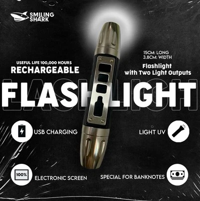 SMILING SHARK Shortwave UV 365nm 395nm Blacklight 3 lights Torch LED Flashlight Banknotes USA
