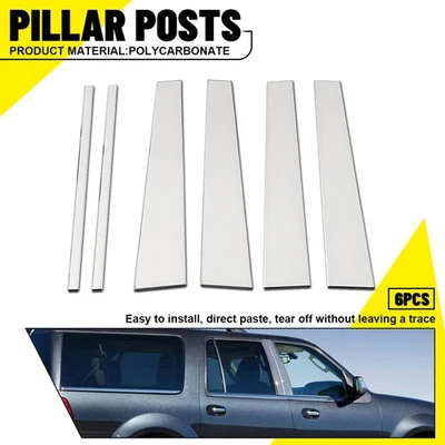 Chrome For 1997-2017 Lincoln Navigator Pillar Posts Cover Door Trim Window Decal - Image 1 of 4