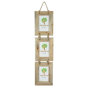 Rustic Wooden Hanging 3 Photo Frame Driftwood Picture Display 4 x 6" Natural - Picture 1 of 7