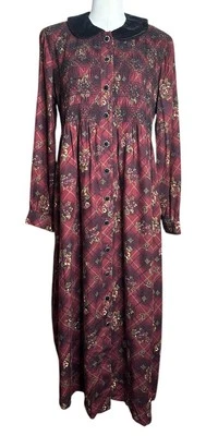 Vestido De Colección Molly Malloy Pequeño Borgoña Floral A Cuadros Negro Cuello Terciopelo Maxi 12 Foto 1 de 4