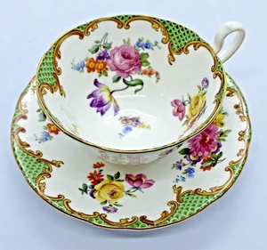 Juego de tazas y platillos de té Aynsley Fine Bone China Wilton Green England vintage - Imagen 1 de 10