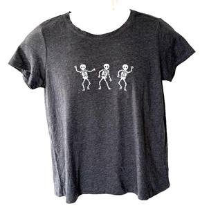 C & C California T-Shirt Womens Size Medium Dancing Skeletons Charcoal Tee Top - Picture 1 of 6